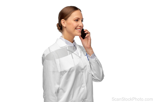 Image of female doctoror scientist calling on smartphone