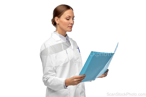 Image of female doctor or scientist with folder