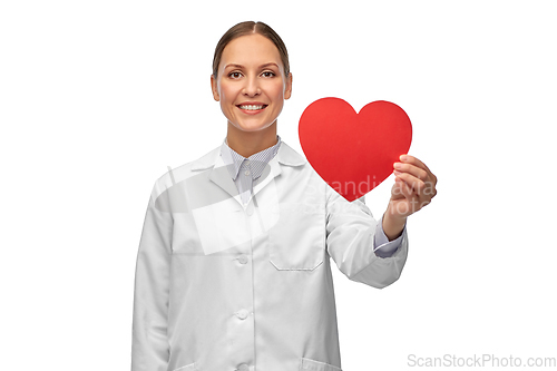 Image of smiling female doctor with heart