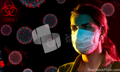 Image of young woman wearing protective medical mask