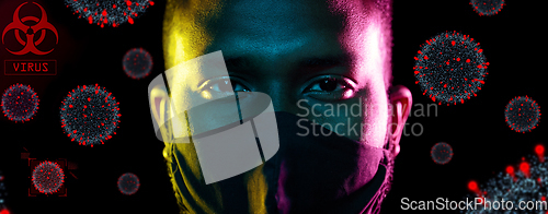 Image of african american man wearing black reusable mask