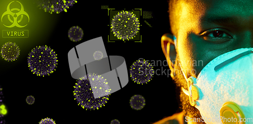 Image of african man in respirator protecting from virus