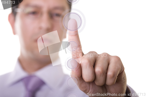 Image of Businessman pressing a button 