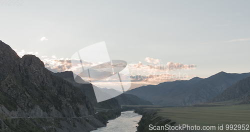 Image of waves, spray and foam, river Katun in Altai mountains. Siberia, Russia