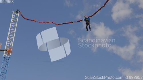 Image of BARNAUL - AUGUST 22: Day of the city. Catapult exciting attraction in action on August 22, 2017 in Barnaul, Russia