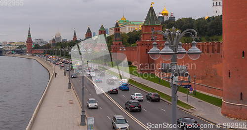 Image of Sunny summer day moscow river bay kremlin