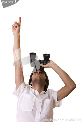 Image of businessman looking up with his binocular