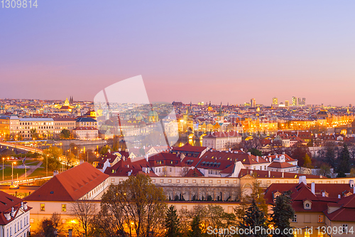 Image of skyline  Prague twilight Czech cityscape