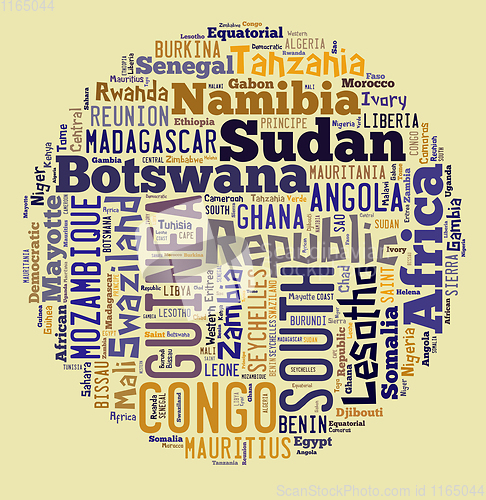 Image of African countries in words cloud