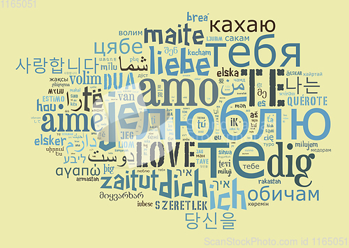 Image of wordcloud Love you in different languages