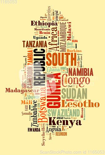 Image of African countries in words cloud