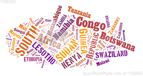 Image of African words cloud in shape.