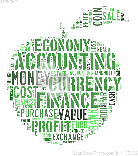 Image of wordcloud finance and business words on apple shape