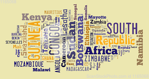 Image of African countries in words cloud