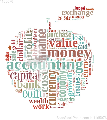 Image of wordcloud finance and business words on apple shape