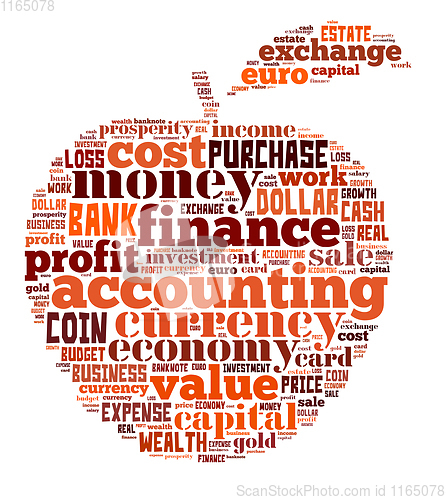 Image of wordcloud finance and business words on apple shape