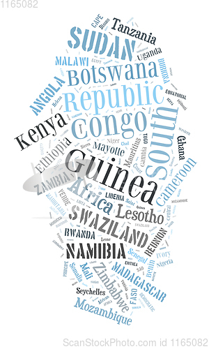 Image of African countries in words cloud