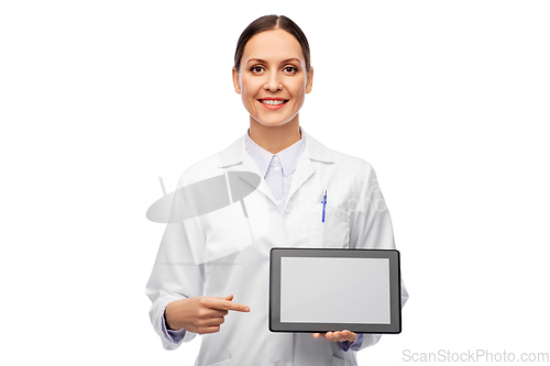 Image of female doctor or scientist with tablet computer