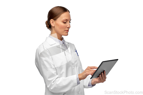 Image of female doctor or scientist with tablet computer