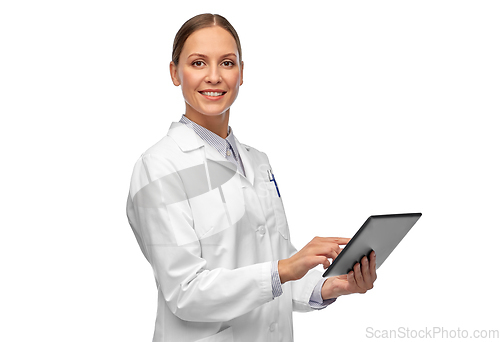 Image of female doctor or scientist with tablet computer