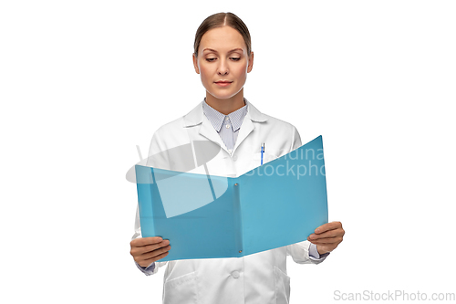 Image of female doctor or scientist with folder