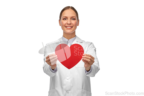 Image of smiling female doctor with heart