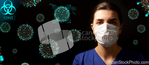 Image of female doctor or nurse in medical face mask