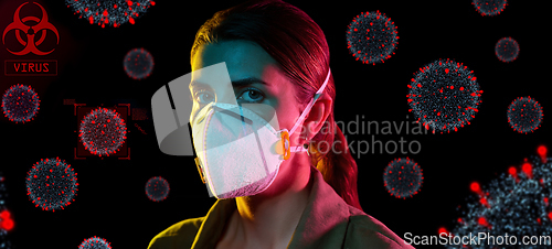 Image of woman in mask or respirator protecting from virus
