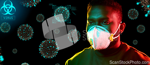 Image of african man in respirator protecting from virus