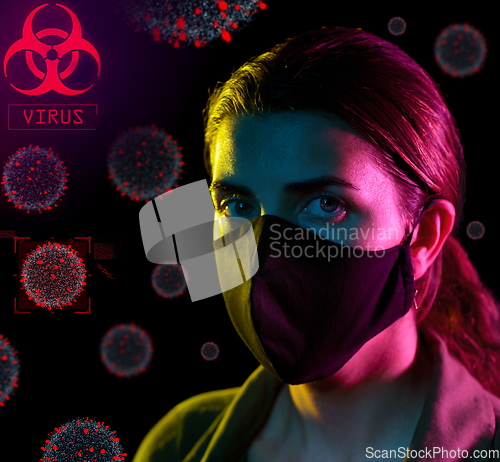 Image of woman wearing reusable mask protecting from virus