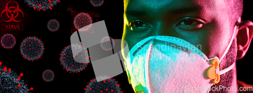 Image of african man in respirator protecting from virus