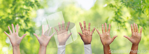 Image of hands of people with diverse ethnicity