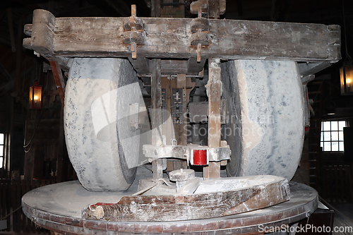 Image of Old millstone in the windmill in the Netherlands