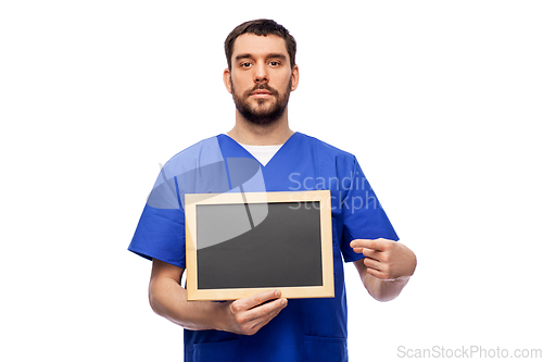 Image of male doctor or nurse with chalkboard