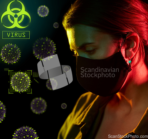 Image of woman wearing reusable mask protecting from virus