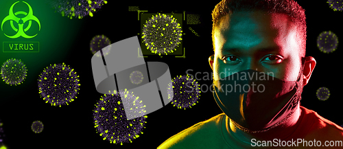 Image of african american man wearing black reusable mask