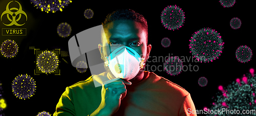 Image of african man in respirator protecting from virus