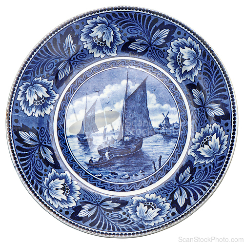 Image of Old Blue and white ceramic plate with Dutch motifs as a souvenir