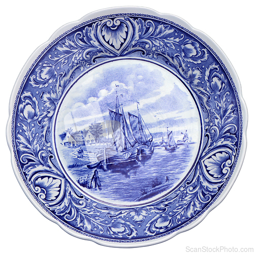 Image of Old Blue and white ceramic plate with Dutch motifs as a souvenir