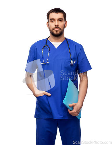 Image of doctor or male nurse with folder