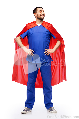 Image of smiling doctor or male nurse in superhero cape