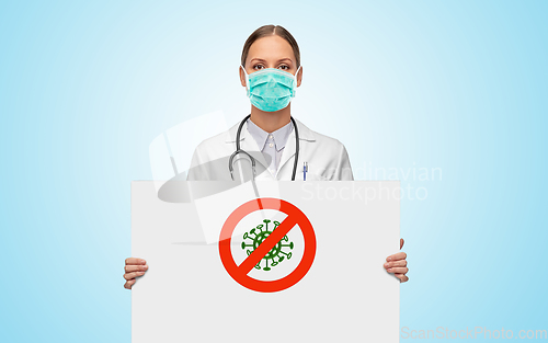 Image of doctor in mask with coronavirus prohibiting sign