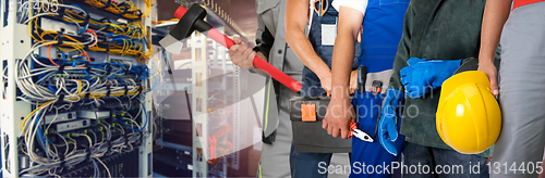 Image of Team workers with equipment in the data server room