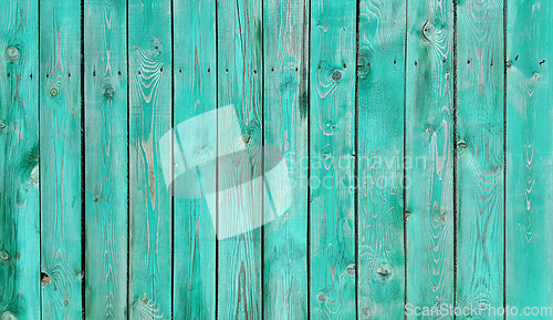 Image of Texture of weathered wooden green painted fence
