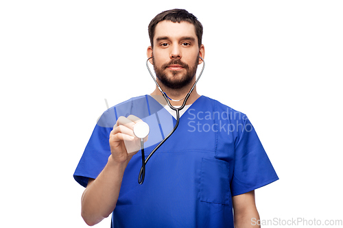 Image of doctor or male nurse with stethoscope