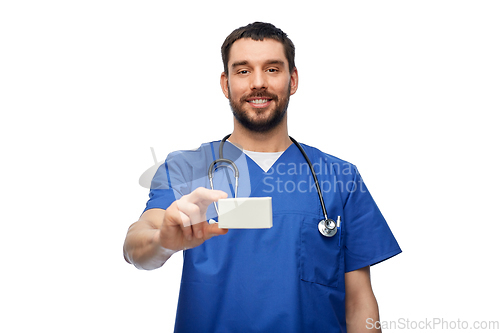 Image of doctor or male nurse with medicine and stethoscope