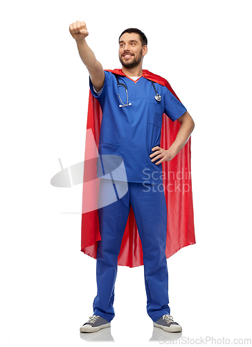 Image of smiling doctor or male nurse in superhero cape