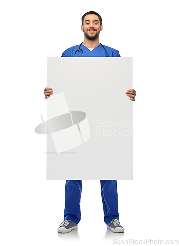 Image of smiling male doctor or nurse with big white board