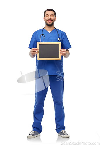 Image of male doctor or nurse with chalkboard