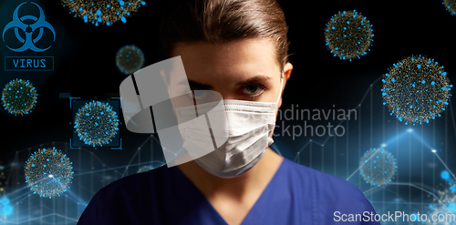 Image of female doctor or nurse in medical face mask